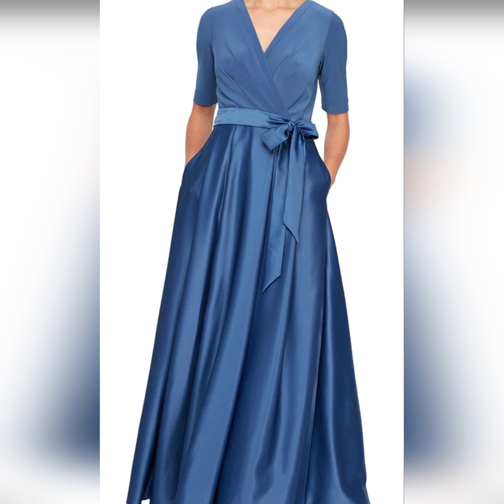 Blue long satin dress